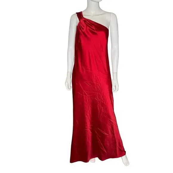 AQUA FORMAL Satin One Shoulder Gown Red Women’s Sz 12 - Picture 2 of 9